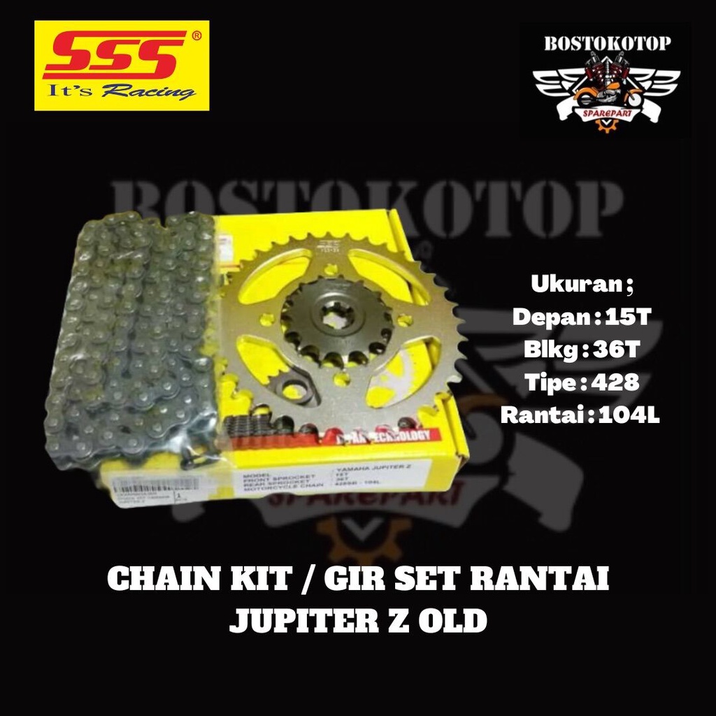 SSS Chain Kit Set Gear Gir Depan Belakang Rantai Baja Harian Yamaha Jupiter Jupi Z Old Tipe 428 15T 