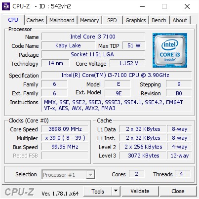 Processor Intel Core i3-7100 - Tray Socket LGA 1151