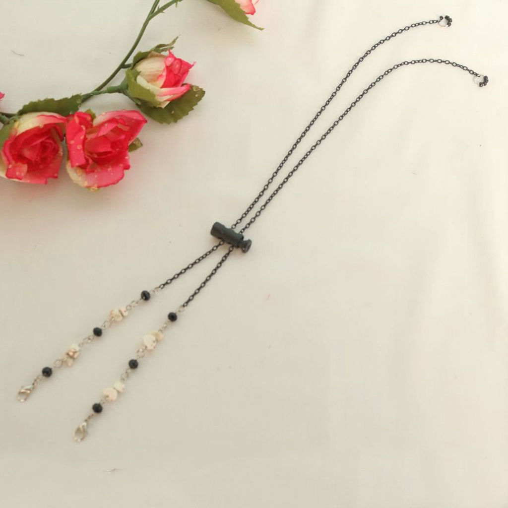 Strap Konektor Rantai Lily Black 2in1 by Pagi Strap Masker Serut Stopper Tansparan Gantungan - Tali - Kalung - Aksesoris