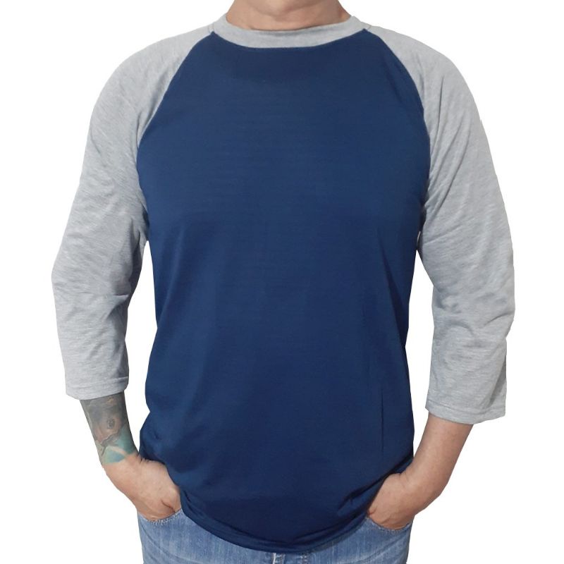 kaos raglan pria wanita 3/4 - biru Dongker tangan misty