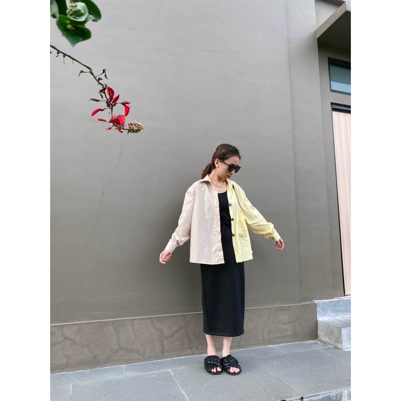 two tones cream yellow oversized shirt