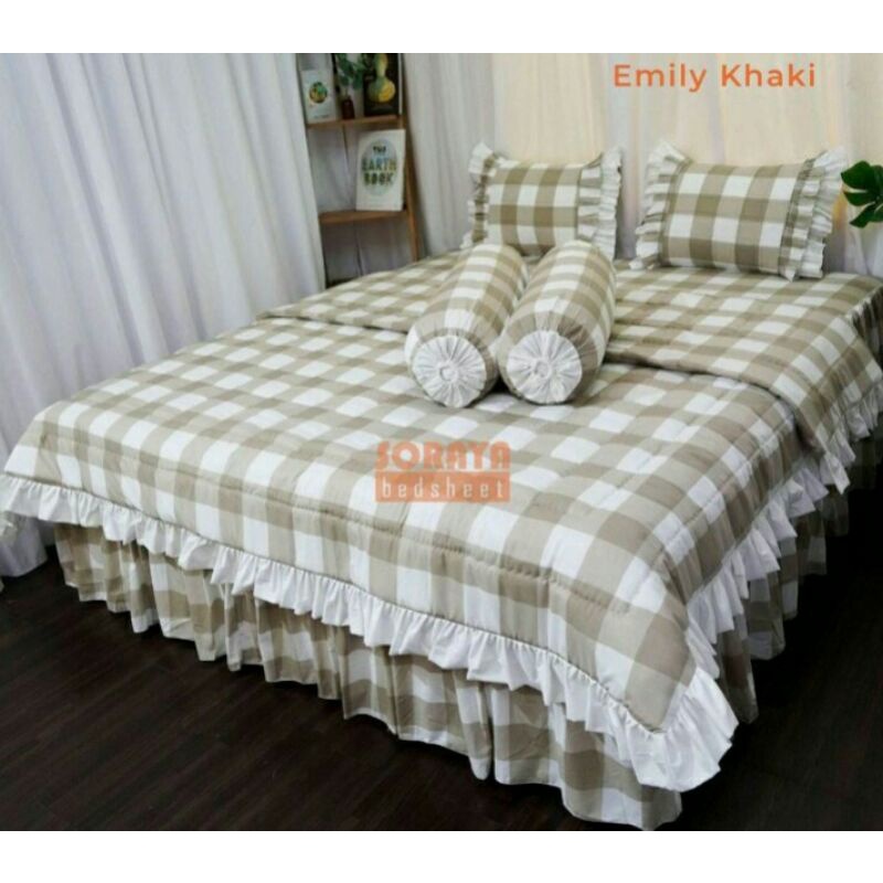 Sprei rumbai set bedcover motif EMILY KHAKI Ukuran 100*200-200*200