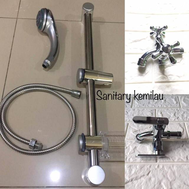 PAket PROMO Shower Tiang + Kran Cabang / Hand shower Tiang / Selang Shower