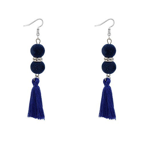 LRC Anting Gantung Bohemia Fuzzy Ball Decorated Tassel Earrings