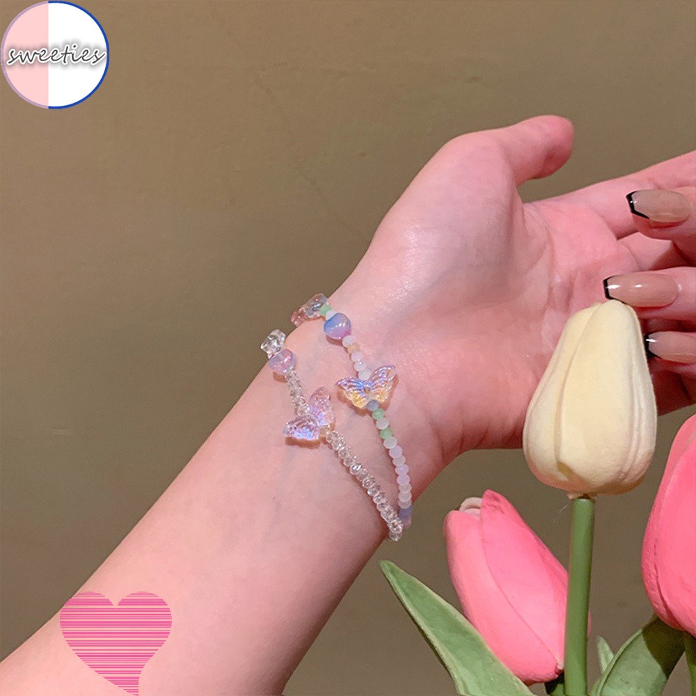 Gelang Manik-Manik Kupu-Kupu Hati Warna-Warni Bahan Akrilik Gaya Korea Untuk Wanita Butterfly