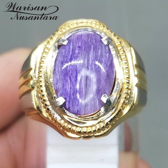 Cincin Batu Akik Bulu Macan Ungu Asli