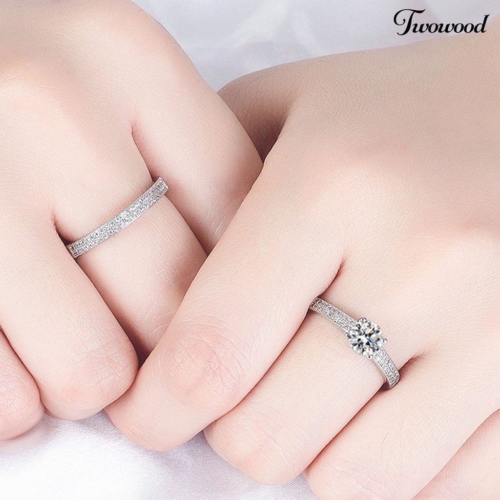 2pcs / Set Cincin Berlian Imitasi Bahan Tembaga Untuk Pernikahan