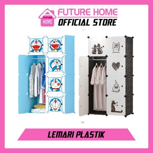 Lemari Plastik Portable 8 Pintu + Gantungan Karakter Anak lemari serbaguna lemari minimalis