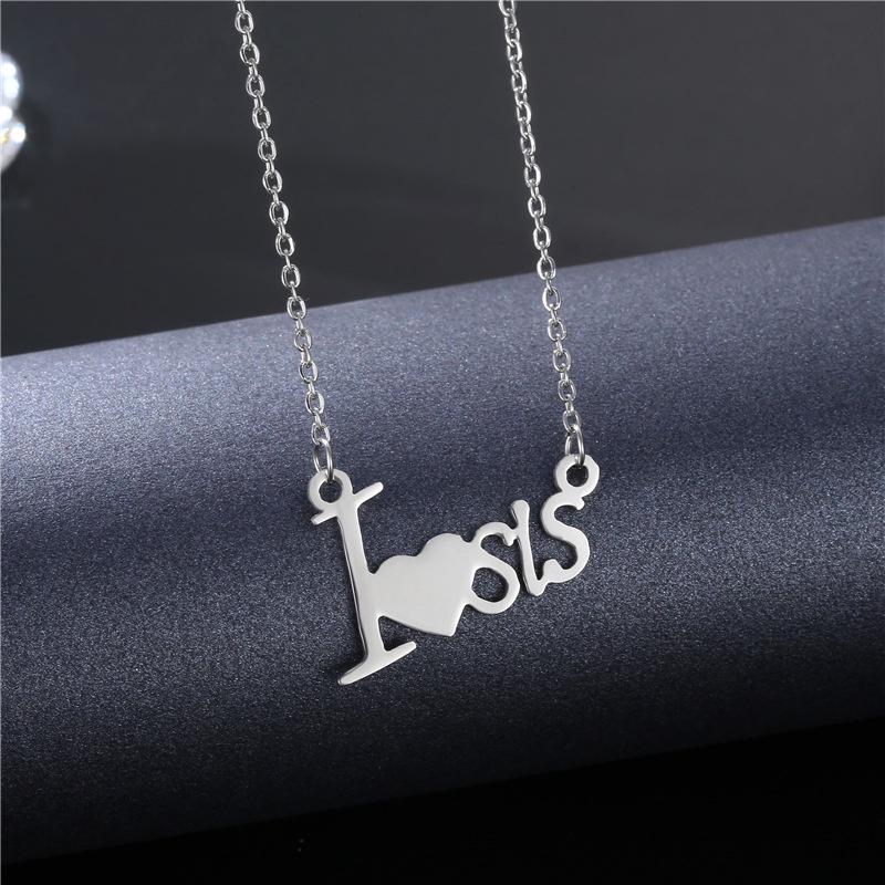 Fashion kalung pendek kepribadian kreatif surat CINTA liontin kalung stainless ornamen