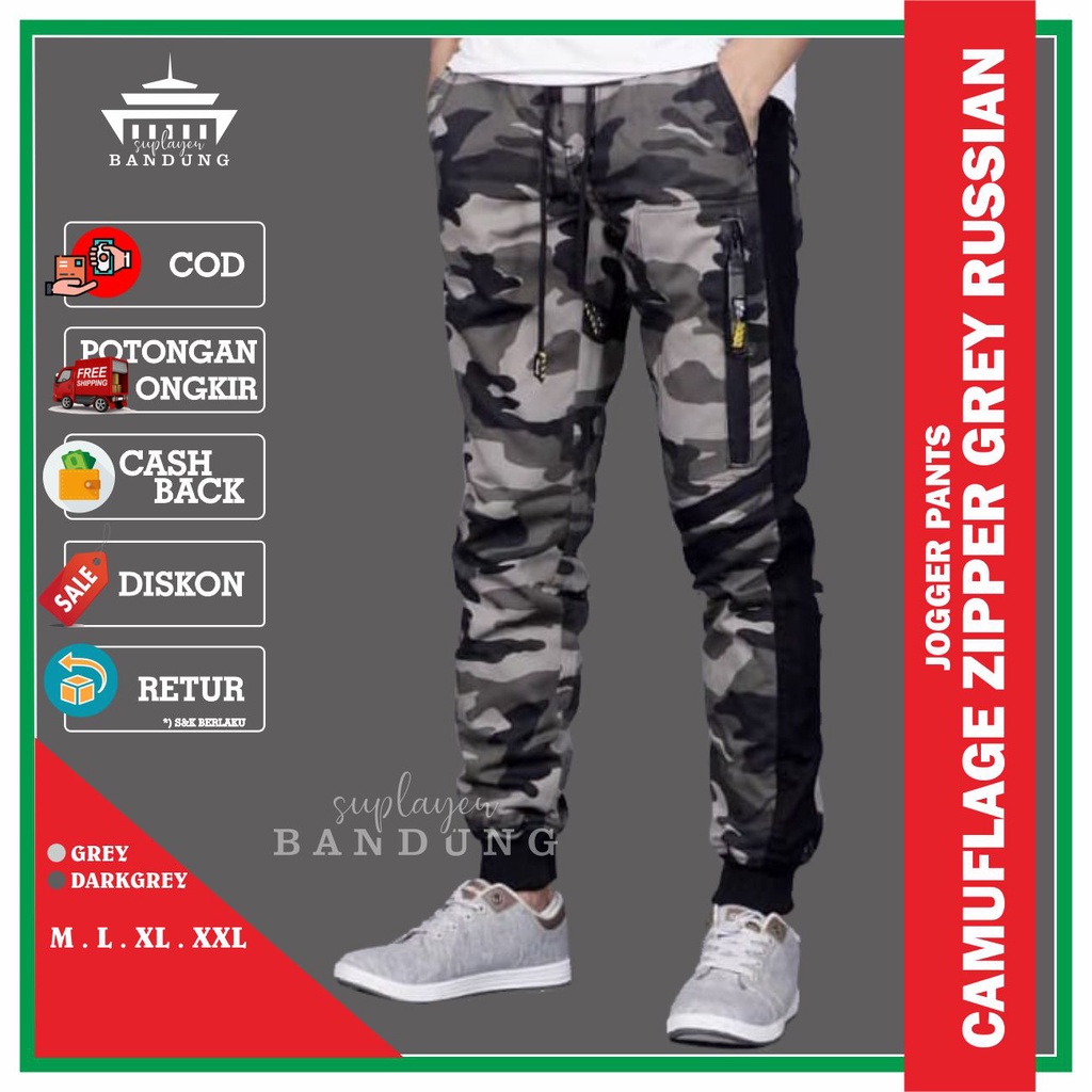 Jogger Celana Panjang Joger Pants Army Fashion Pakaian Pria Branded Bahan Katun Original Camo Zipper