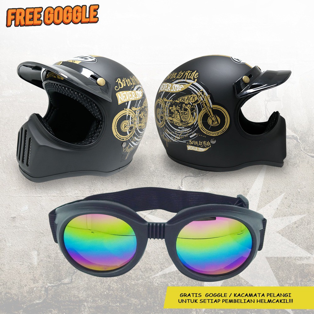  Helm  Cakil  Born To Ride Free kacamata  Shopee Indonesia