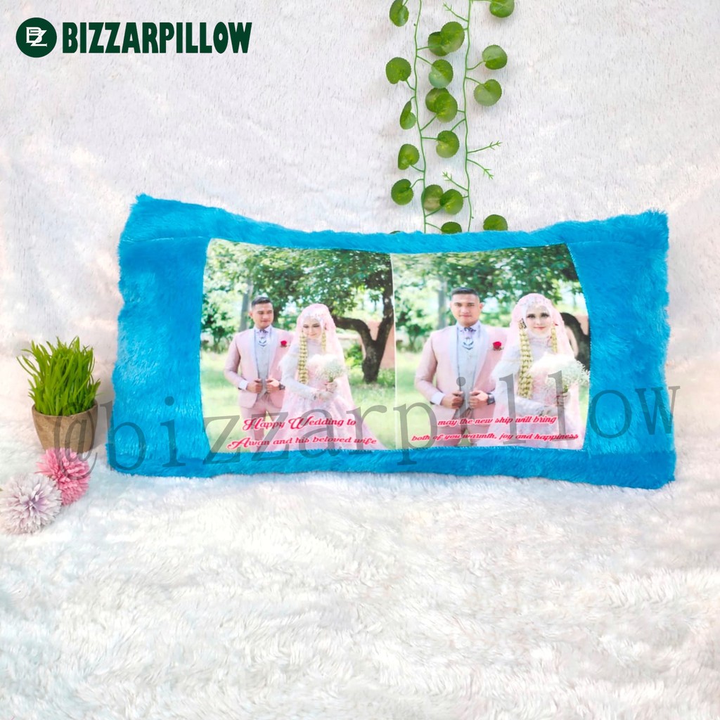 Bizzarpillow Bantal Foto Cinta Custom Bulu Rasfur 80x40 cm 1 HARI JADI !! BZ017