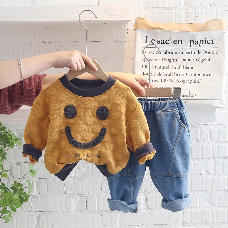 COD setelan anak laki laki import setelan sweater lengan panjang motif Smile setelan baju anak cowok impor sweater anak laki laki import fashion korea-2