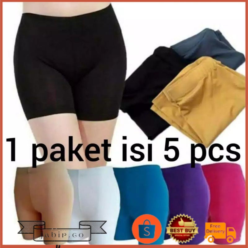 Jabir ISI 5 pcs Short Pants Mini Celana Lejing Pendek Wanita Sot Jersy Spandex Elastis All Size Jumb