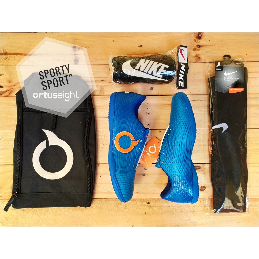HARGA PROMO !! PAKET KOMPLIT Sepatu Futsal Ortush Ortuseight11 ravent TERBARU 1 KG MUAT 2 GRADE ORI-FUTSAL : ORTUS BIRU