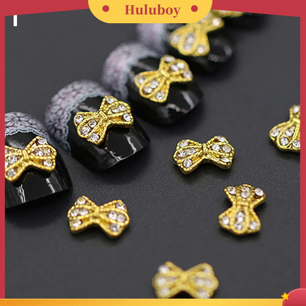 Huluboy Huluboy♡ 10pcs Stiker Kuku 3D Bahan Alloy Dengan Glitter + Berlian Imitasi