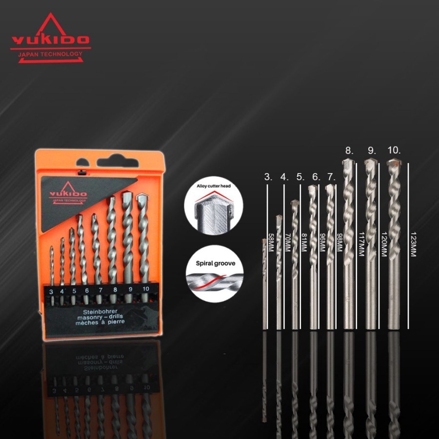 ORIGINAL YUKIDO MATA BOR BETON MATA BOR KAYU SET 8PCS 3-10MM DRILL Mata Bor Impact Mata Bor