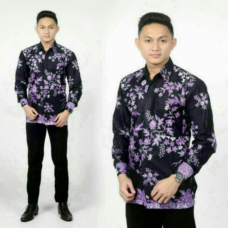 PROMO BATIK COUPLE KELUARGA SARIMBIT sania ruffle batik ori ndoro jowi motif CIBULAN UNGU-KEMEJA PANJANG