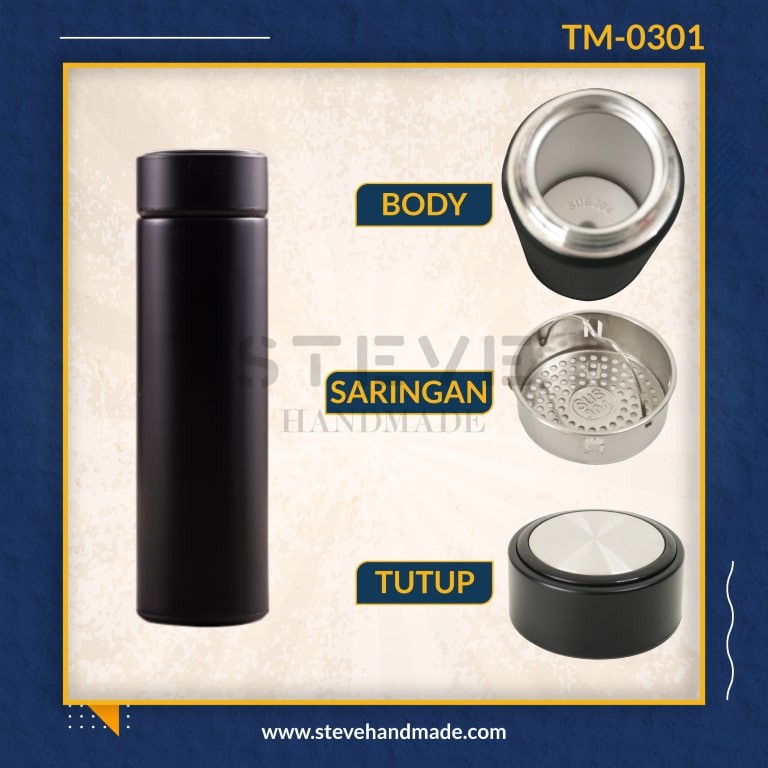 Botol minum stainless termos vacuum tumbler travel mug  TM0301 Black Custom