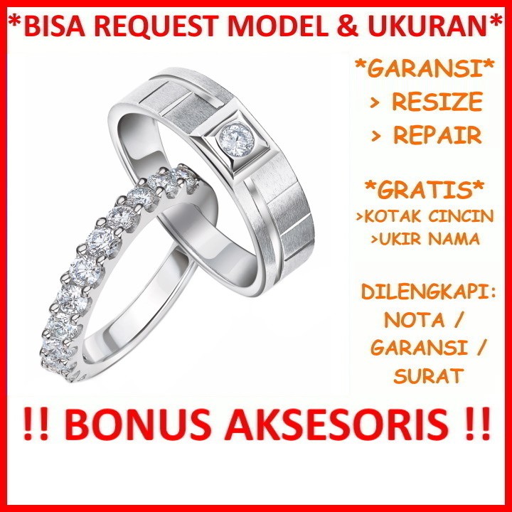 Bisa Pesan Model Gratis Ukir Nama Garansi Emas Putih Asli Cincin Kawin Couple Nikah Tunangan ID495