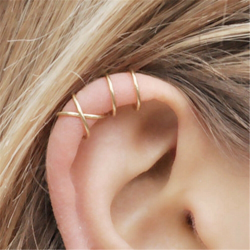 【COD Tangding】Fashion Metal No Piercing Jewelry Set Ear Clip Tragus Cuff Wrap Earrings Cartilage Hoop Women