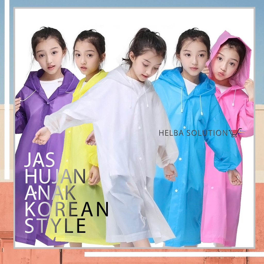 Jas Hujan Anak Perempuan Laki Laki TK SD Mantel Poncho Terusan Korean Style Cewek Cowok Ringan Lentur Kuat All Size