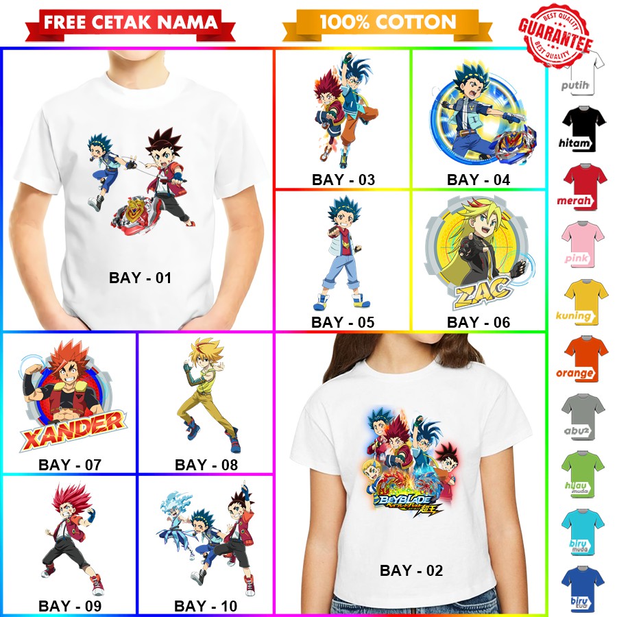 [FREE NAMA!!] Baju Kaos ANAK DAN DEWASA BEYBLADE BANYAK MOTIF