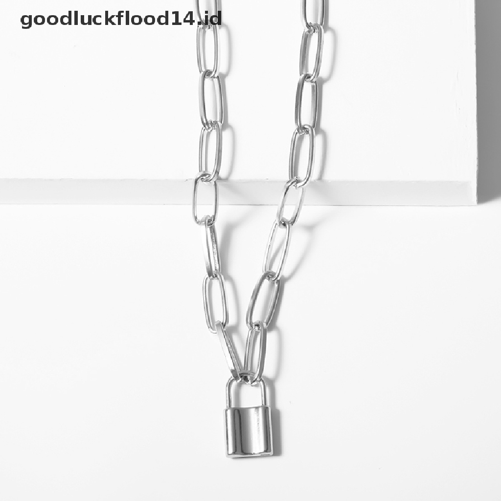 [OOID] Lock Pendant Necklace Padlock Charms Long Chain Unisex Punk Hiphop Jewelry Gift ID