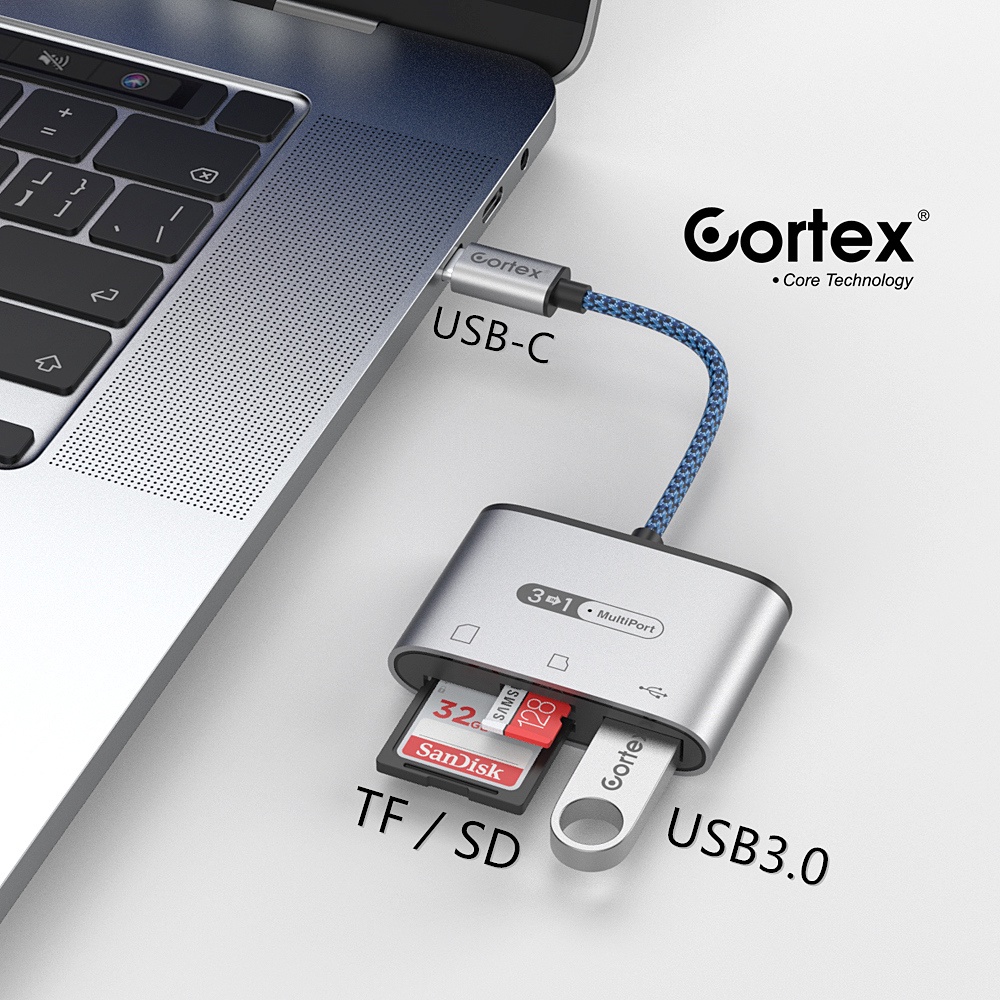 Cortex MH372 USB C/Type-C To USB 3.0 + SD/TF Card 3in1 Reader Adapter