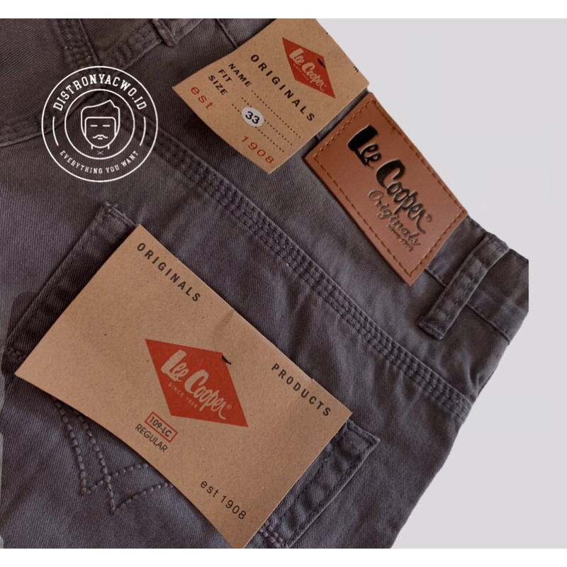 Celana Panjang Lee Cooper Abu tua Pria Cowok laki-laki Standar Regular Grade Ori