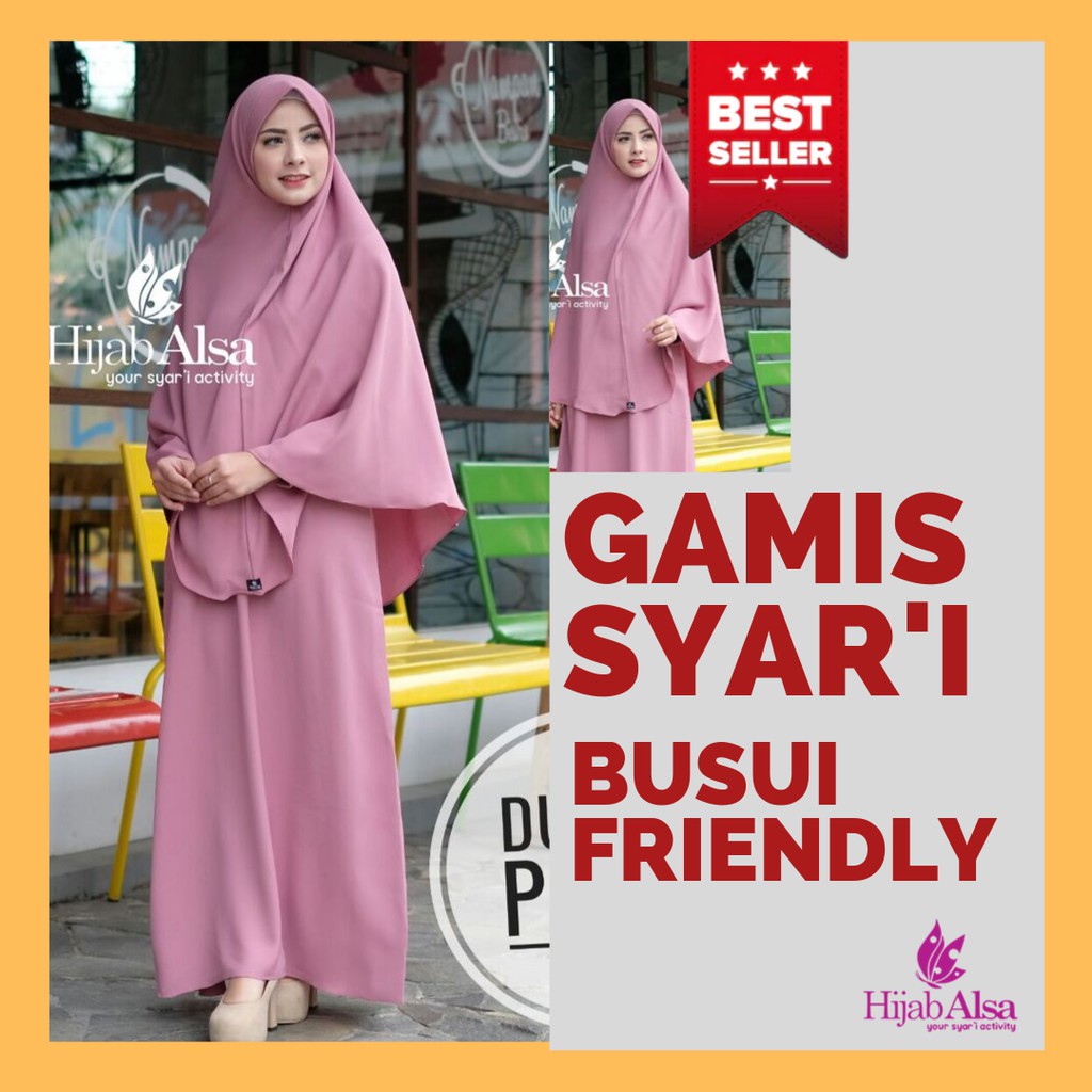 Hijab Alsa | Gamis Syari | Busui Friendly | Mafaza Khimar Anita | Muslimah Akhwat Wanita Dusty Pink