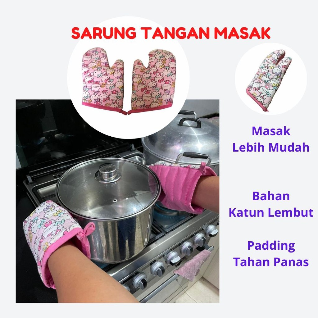 Sarung Tangan Masak Ukuran BESAR Untuk Oven Microwave Kompor Gas Bahan Katun Lembut Tahan Panas