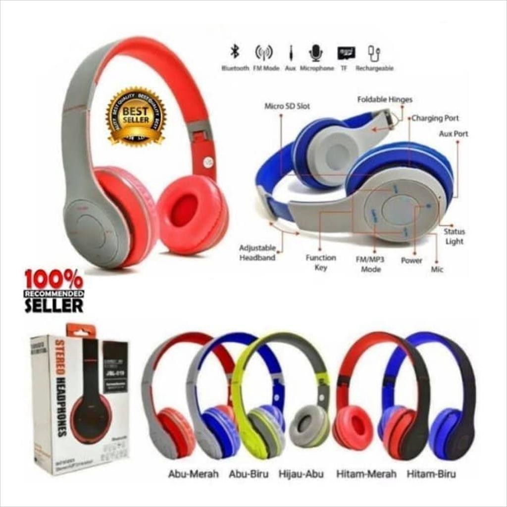 Headphone Handsfree Wireless Bluetooth 019 Headset - WARNA RANDOM