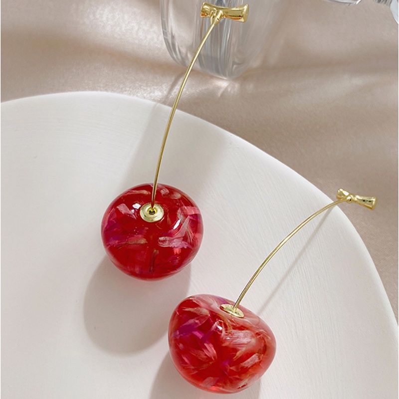 Anting Panjang Desain Bunga Cherry Kering Gaya Perancis Untuk Wanita