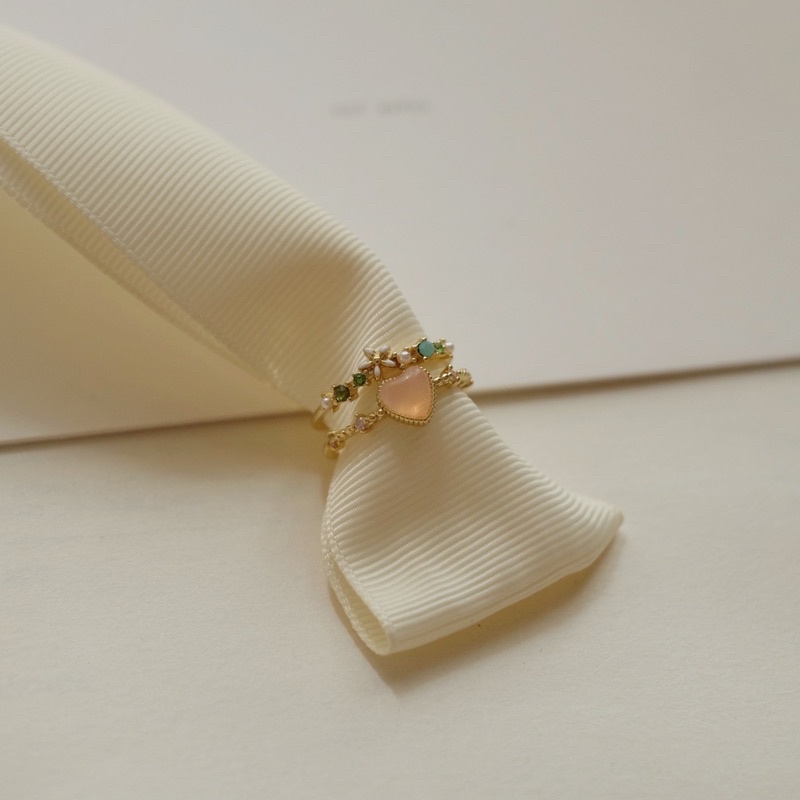 Ark.co - Elsa ring (white &amp; peach &amp; pink) cincin heart hati kristal