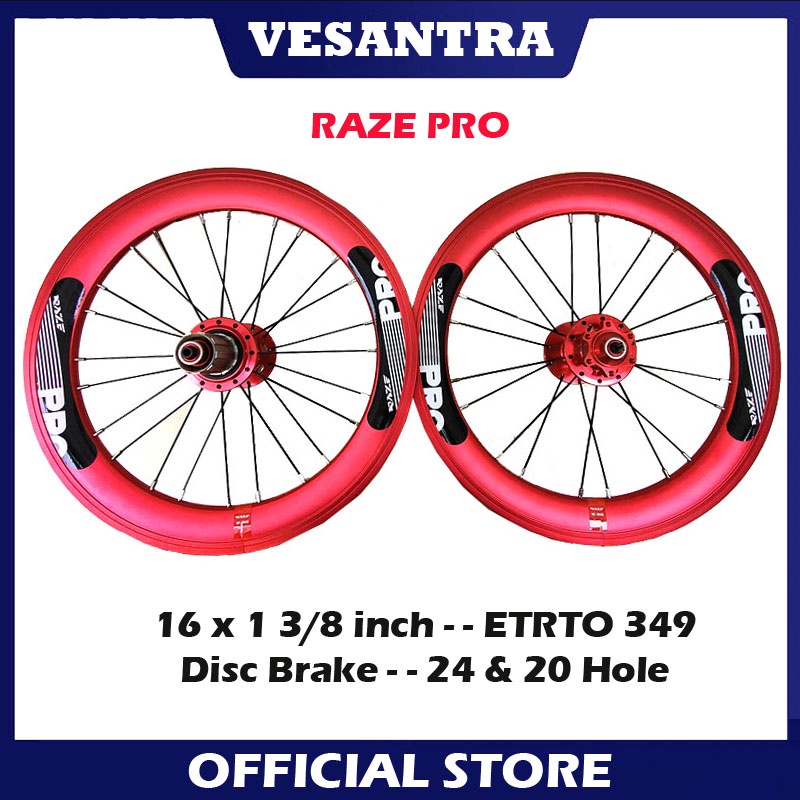 Raze Pro Wheelset Velg Rim SELI 16 inch Plus ETRO 349 Disc 24 20H RED