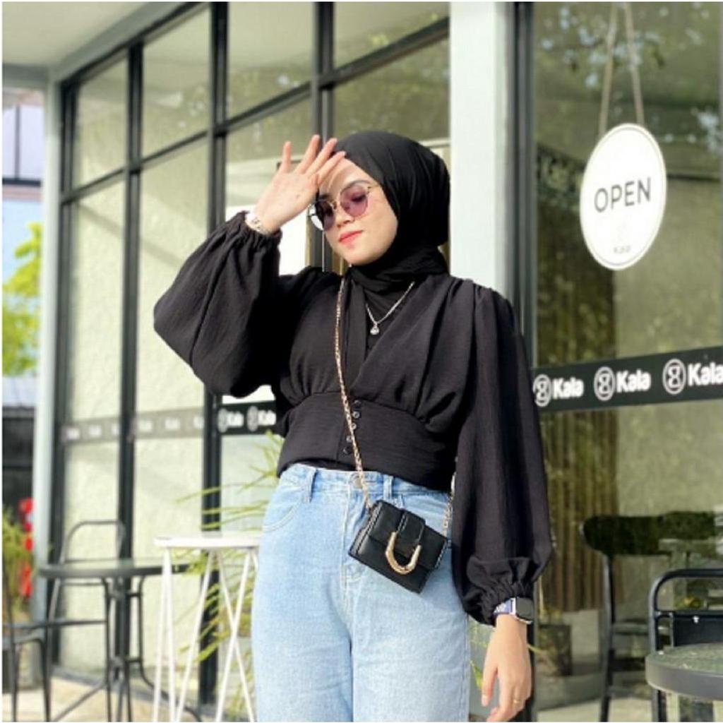 by asya TOP BLOUSE OUTER  SEMI  BIANCA BAHAN CRINCLE AIRFLOW