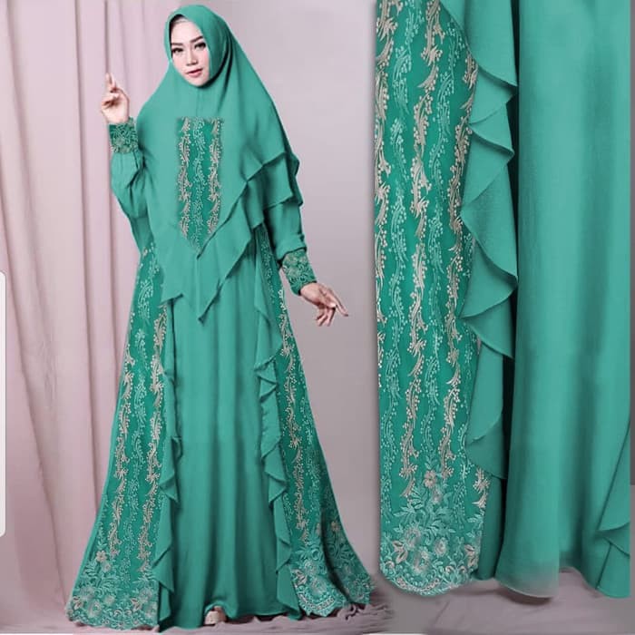 gamis syari jumbo alyssa toska tua baju muslim pesta xxl aly Ta