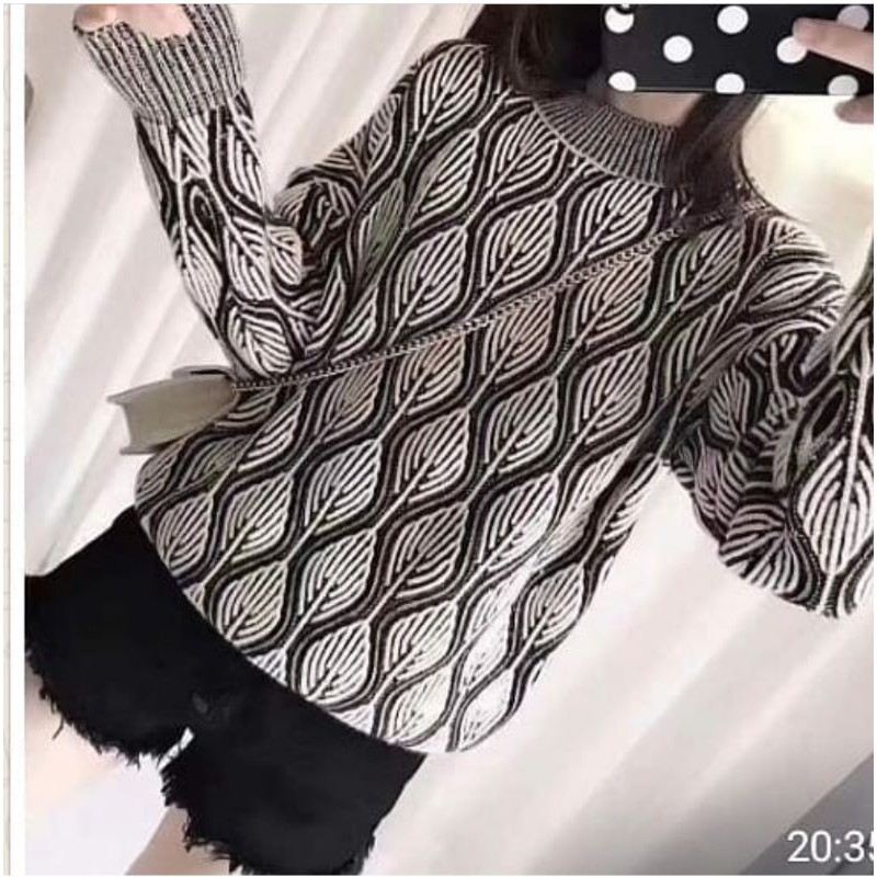 Leafy Atasan Sweater Rajut Daun Import (FCOBI207)