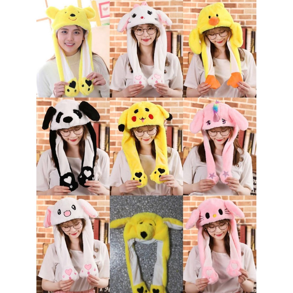 Topi Lampu LED Telinga Bergerak - Duncing Bunny Hat - Topi Kpop Korea Import