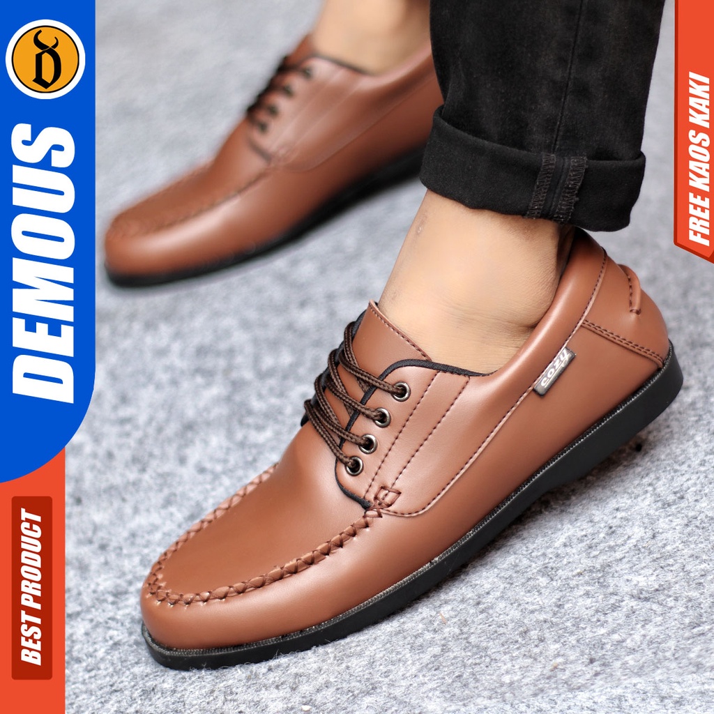 Sepatu Formal Pria Sepatu Casual Pria Kulit Pu Tali Sepatu Pantofel Kerja Kantor Kuliah Kondangan Sepatu Hitam Pria DEMOUS MONZA