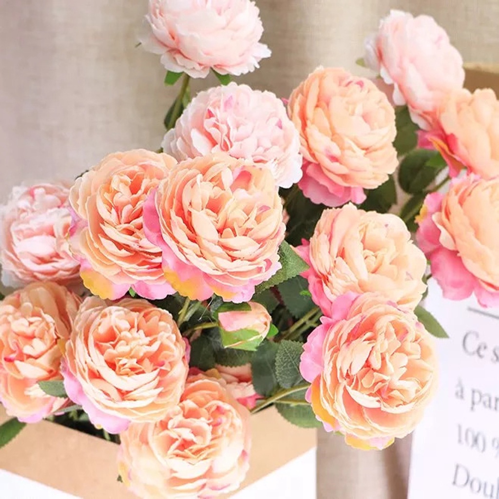 ☀ INDOLAND ☀  Artificial Flower Bouquet Peony Fake Home Wedding Table Decoration Bunga Palsu Buatan  plastik F002