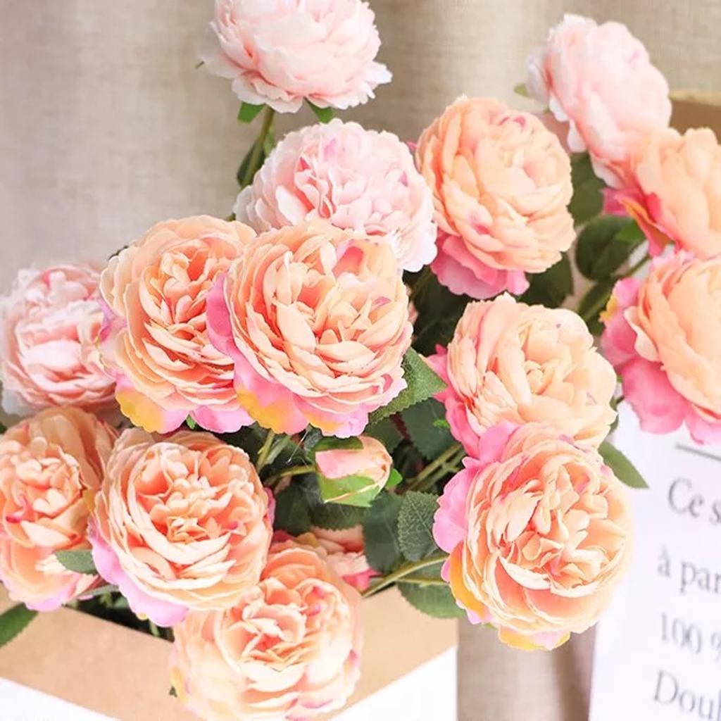 INDOMINI F002 Dekorasi Bunga Peony Artificial Tanaman Hias Decor Rumah Mawar Plastik Palsu