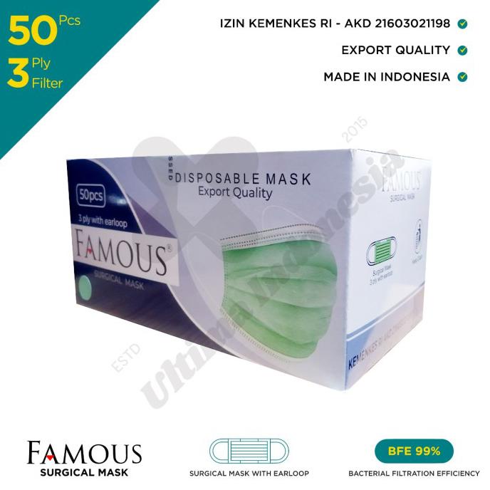 Famous: Surgical Mask 3 Ply - Masker Medis 3 Lapis (Resmi Indonesia) - Opsi A