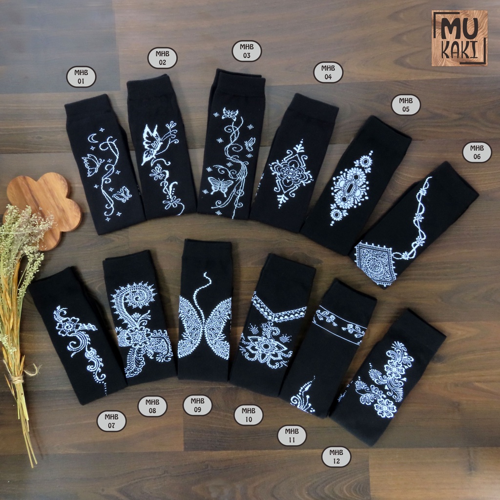 Kaos Kaki Jempol Warna Hitam Motif Henna Nylon Premium Mukaki