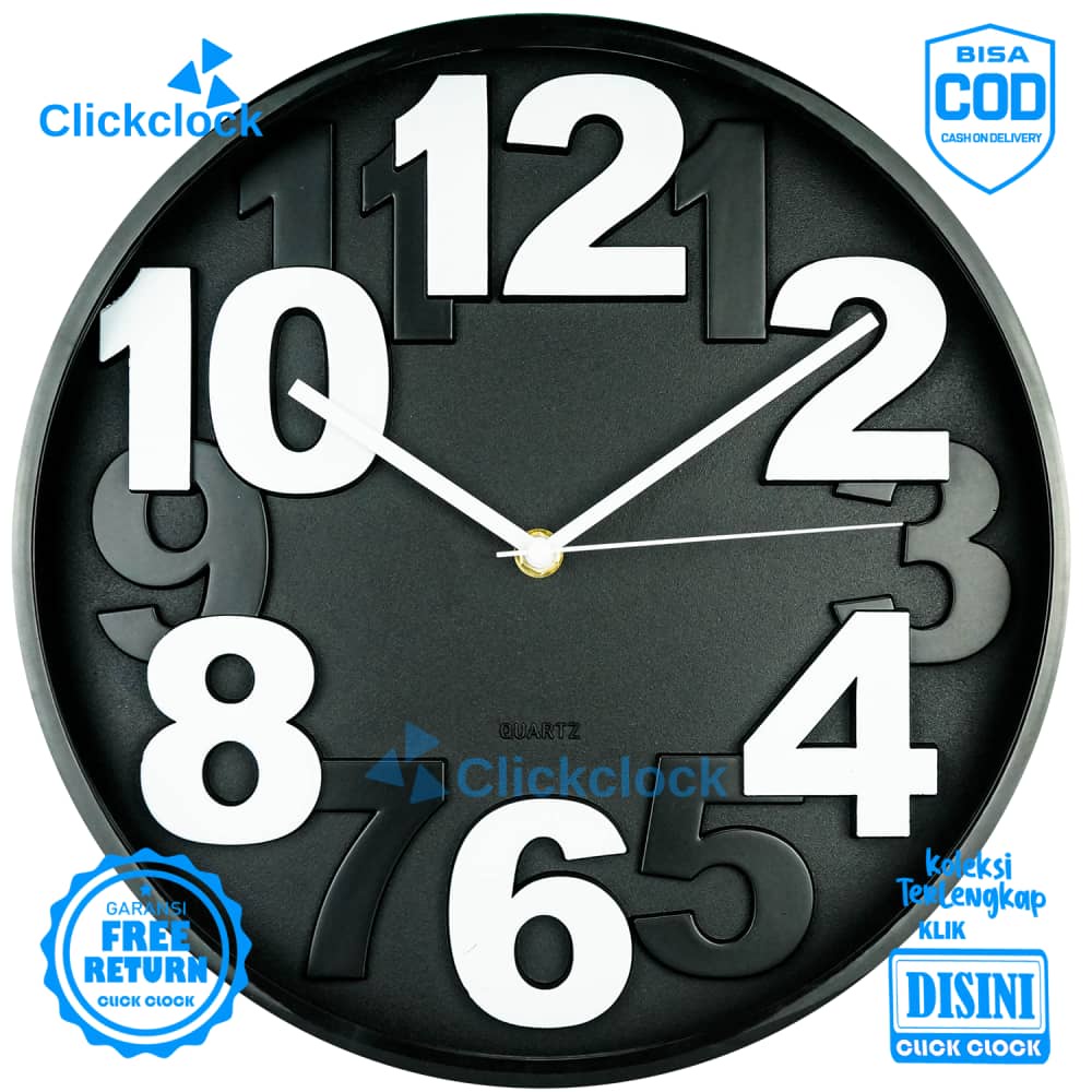 Jam Dinding Analog Minimalis Hitam Platinum PT-1076 Besar Hiasan Dinding Murah