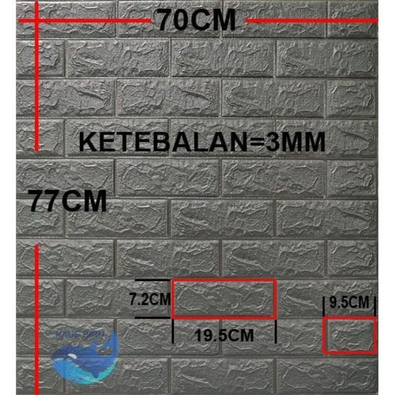 WALLPAPER DINDING 3D FOAM MOTIF BATU BATA 70x77 CM DEKORASI DINDING-Bata abu