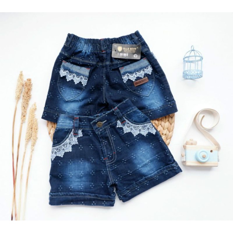 HOTPANTS RENDA CELANA PENDEK JEANS 2-4 th Celana Jeans Perempuan