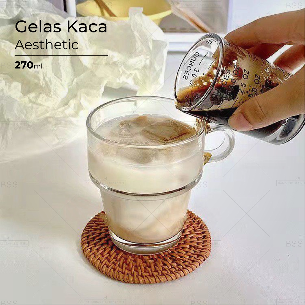 Glass cafe Coffee Aesthetic 270ml Gelas Kaca Tebal Kopi Jus Juice Dessert Cantik Simple Elegant