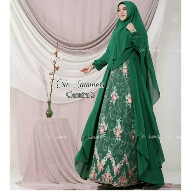 Clemira 3 by Eric Summers / gamis syari brokat kondangan mewah ijo botol
